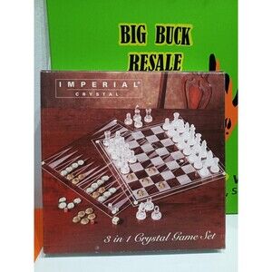 Imperial Crystal Glass 3 in 1 Game Set Chess Checkers Backgammon New in Box